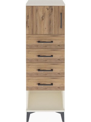 Arges Dolap Tek Raflı 4 Çekmeceli Tek Kapaklı 44X30X134 Aytaşı-Çam