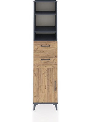 Hyperion Dolap 4 Raflı 2 Çekmeceli Tek Kapaklı 44X44X195 Antrasit-Çam