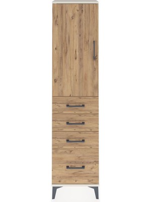 Arges Dolap 2 Raflı 4 Çekmeceli Tek Kapaklı 44X30X182 Aytaşı-Çam