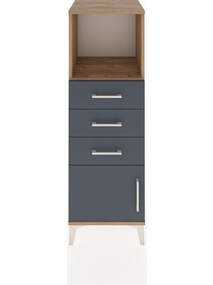 Hyperion Dolap Tek Raflı 3 Çekmeceli Tek Kapaklı 44X44X134 Çam-Antrasit
