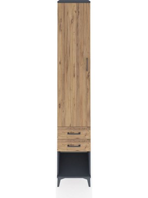 Hyperion Dolap 5 Raflı 2 Çekmeceli Tek Kapaklı 44X44X243 Antrasit-Çam