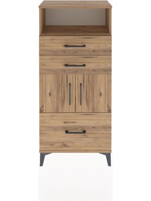 Arges Dolap 2 Raflı 3 Çekmeceli 2 Kapaklı 60X30X134 Çam-Çam
