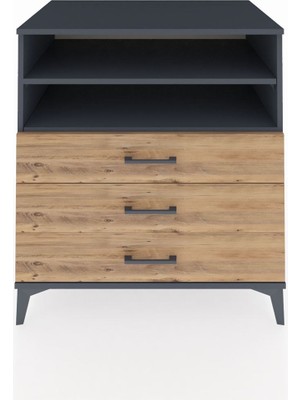 Kronos Şifonyer 2 Raflı 3 Çekmeceli 88X59X96 Antrasit-Çam
