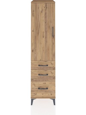 Kronos Dolap 2 Raflı 3 Çekmeceli Tek Kapaklı 44X59X182 Çam-Çam