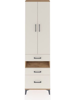 Arges Dolap 4 Raflı 3 Çekmeceli 2 Kapaklı 60X30X221 Çam-Aytaşı