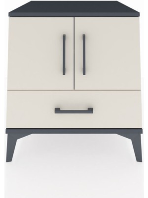 Kronos Komodin 2 Raflı Tek Çekmeceli 2 Kapaklı 60X59X64 Antrasit-Aytaşı