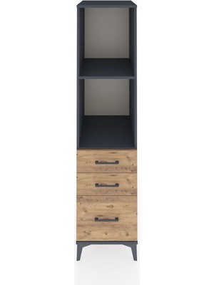 Kronos Dolap 2 Raflı 3 Çekmeceli 44X59X182 Antrasit-Çam