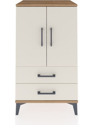 Hyperion Komodin 2 Raflı 2 Çekmeceli 2 Kapaklı 60X44X106 Çam-Aytaşı