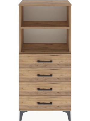 Arges Dolap 2 Raflı 4 Çekmeceli 60X30X134 Çam-Çam