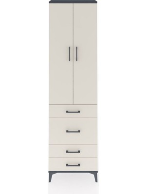 Arges Dolap 2 Raflı 4 Çekmeceli Tek Askılı 60X30X221 Antrasit-Aytaşı
