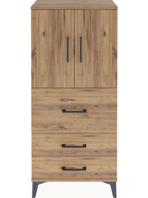 Arges Dolap Tek Raflı 3 Çekmeceli 2 Kapaklı 60X30X134 Çam-Çam