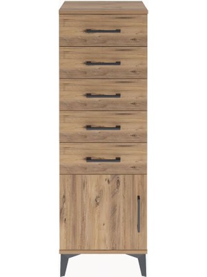 Arges Dolap 5 Çekmeceli Tek Kapaklı 44X30X134 Çam-Çam