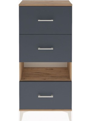 Arges Dolap Tek Raflı 3 Çekmeceli 60X30X134 Çam-Antrasit