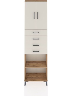 Arges Dolap 3 Raflı 4 Çekmeceli 2 Kapaklı 60X30X221 Çam-Aytaşı