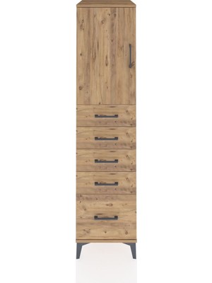 Kronos Dolap Tek Raflı 5 Çekmeceli Tek Kapaklı 44X59X182 Çam-Çam