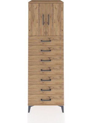 Kronos Dolap Tek Raflı 7 Çekmeceli 2 Kapaklı 60X59X182 Çam-Çam