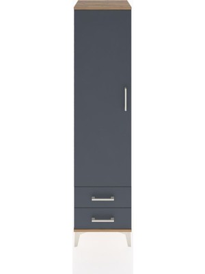 Hyperion Dolap 4 Raflı 2 Çekmeceli Tek Kapaklı 44X44X182 Çam-Antrasit
