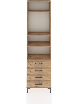 Arges Dolap 4 Raflı 4 Çekmeceli 60X30X221 Çam-Çam