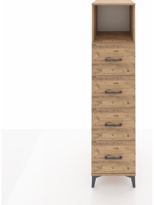 Kronos Dolap Tek Raflı 4 Çekmeceli 44X59X182 Çam-Çam