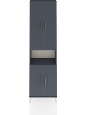 Arges Dolap 3 Raflı 4 Kapaklı Tek Askılı 60X30X221 Antrasit-Antrasit