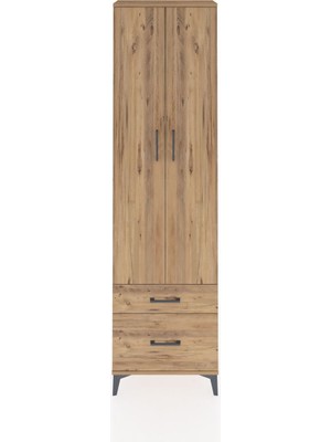 Arges Dolap 4 Raflı 2 Çekmeceli 2 Kapaklı 60X30X221 Çam-Çam