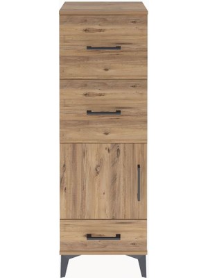 Arges Dolap Tek Raflı 3 Çekmeceli Tek Kapaklı 44X30X134 Çam-Çam