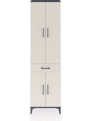 Arges Dolap 4 Raflı Tek Çekmeceli 4 Kapaklı 60X30X221 Antrasit-Aytaşı