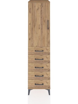 Kronos Dolap Tek Raflı 5 Çekmeceli Tek Askılı 44X59X182 Çam-Çam