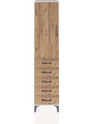 Hyperion Dolap 3 Raflı 5 Çekmeceli Tek Kapaklı 44X44X195 Aytaşı-Çam