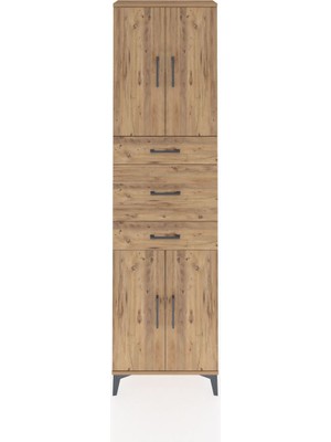 Arges Dolap 3 Raflı 3 Çekmeceli 4 Kapaklı 60X30X221 Çam-Çam