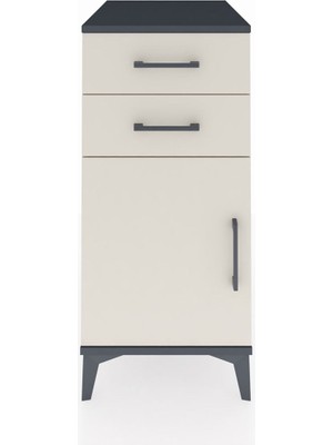 Kronos Komodin Tek Raflı 2 Çekmeceli Tek Kapaklı 44X59X96 Antrasit-Aytaşı