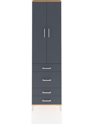 Arges Dolap 3 Raflı 4 Çekmeceli 2 Kapaklı 60X30X221 Çam-Antrasit