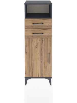 Arges Dolap 2 Raflı 2 Çekmeceli Tek Kapaklı 44X30X134 Antrasit-Çam