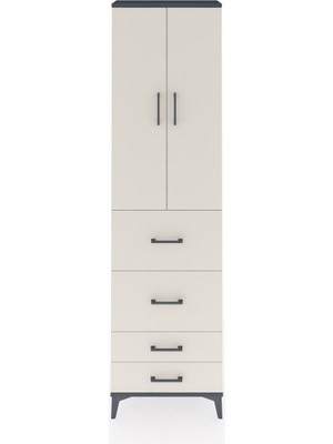 Arges Dolap 3 Raflı 4 Çekmeceli 2 Kapaklı 60X30X221 Antrasit-Aytaşı