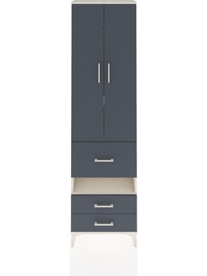 Arges Dolap 4 Raflı 3 Çekmeceli 2 Kapaklı 60X30X221 Aytaşı-Antrasit