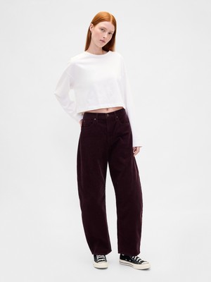 Gap Kadın Bordo High Rise Kadife Barrel Pantolon
