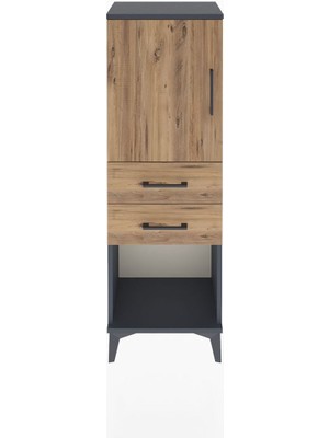 Arges Dolap 2 Raflı 2 Çekmeceli Tek Kapaklı 44X30X134 Antrasit-Çam