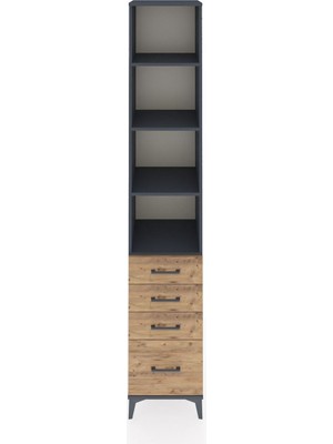 Hyperion Dolap 4 Raflı 4 Çekmeceli 44X44X243 Antrasit-Çam