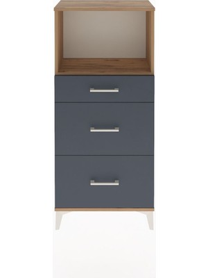 Arges Dolap Tek Raflı 3 Çekmeceli 60X30X134 Çam-Antrasit