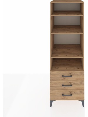 Kronos Dolap 4 Raflı 3 Çekmeceli 60X59X182 Çam-Çam