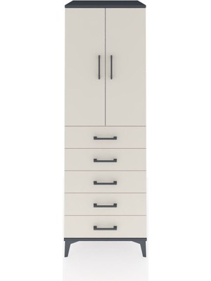 Kronos Dolap 2 Raflı 5 Çekmeceli 2 Kapaklı 60X59X182 Antrasit-Aytaşı