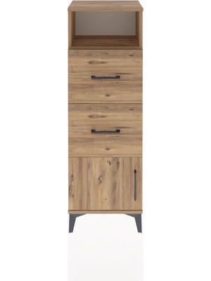 Arges Dolap Tek Raflı 2 Çekmeceli Tek Kapaklı 44X30X134 Çam-Çam