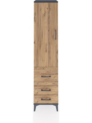 Hyperion Dolap 4 Raflı 3 Çekmeceli Tek Kapaklı 44X44X195 Antrasit-Çam