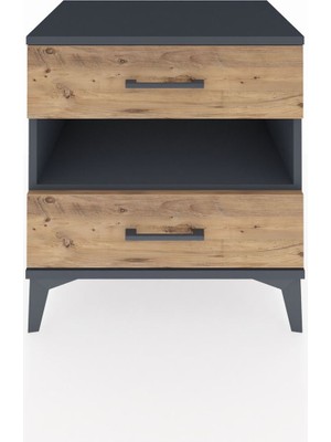 Hyperion Komodin Tek Raflı 2 Çekmeceli 60X44X64 Antrasit-Çam