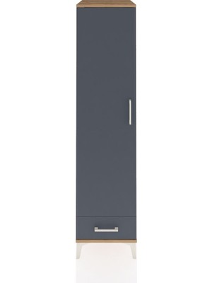 Kronos Dolap 4 Raflı Tek Çekmeceli Tek Kapaklı 44X59X182 Çam-Antrasit