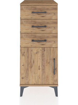 Hyperion Komodin Tek Raflı 3 Çekmeceli Tek Kapaklı 44X44X106 Çam-Çam