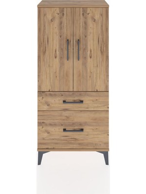 Hyperion Dolap 2 Raflı 2 Çekmeceli 2 Kapaklı 60X44X134 Çam-Çam