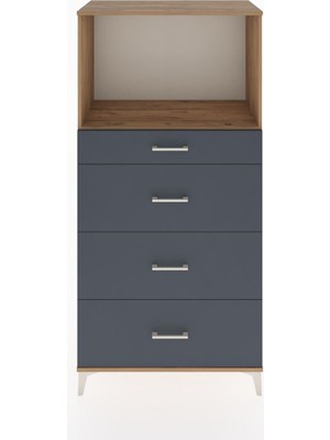 Hyperion Dolap Tek Raflı 4 Çekmeceli 88X44X182 Çam-Antrasit