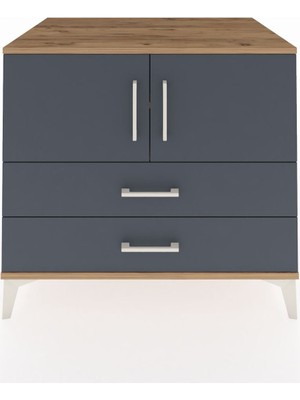 Kronos Şifonyer 2 Raflı 2 Çekmeceli 2 Kapaklı 88X59X80 Çam-Antrasit