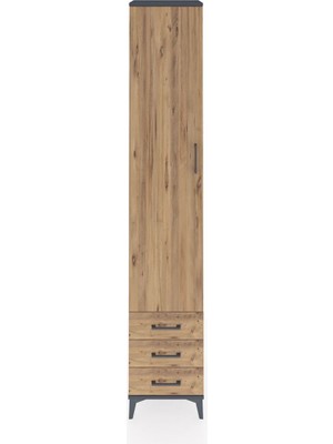 Hyperion Dolap 5 Raflı 3 Çekmeceli Tek Kapaklı 44X44X243 Antrasit-Çam